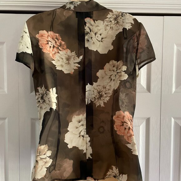 EVAN Picone cap sleeve Blouse Floral Semi Sheer button - Women's size 10 - Picture 6 of 13